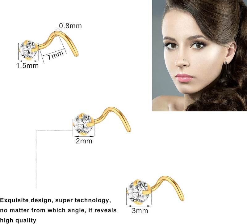 ONESING 23-40 Pcs Gold Nose Rings & Studs - 18G & 20G Nose Piercing Jewelry - L Shape, Hoop & Screw Body Jewelry for Women & Men - Image 2